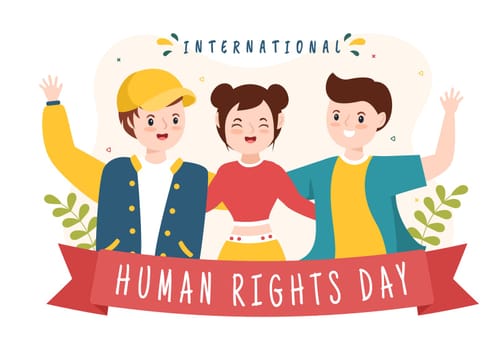 Human Rights Day Template Hand Drawn Flat Cartoon Illustration with Hands Raised Breaking Chains or Holding Hand Design