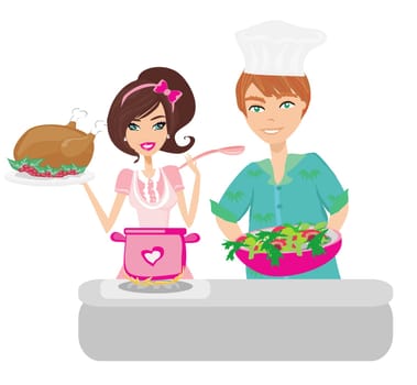 Pair of funny cooks on white