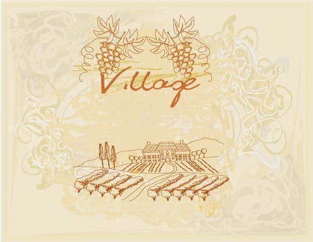 wine label - hand drawn vineyard
