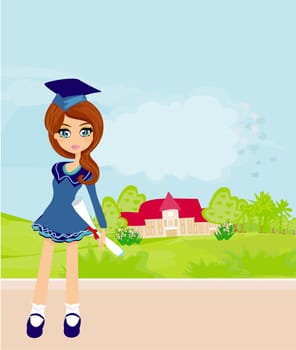 Illustration of a Kid Holding Her Diploma
