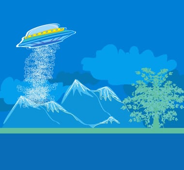 UFO hovering over a landscape