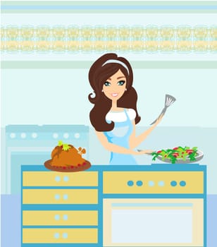 Beautiful lady serving dinner