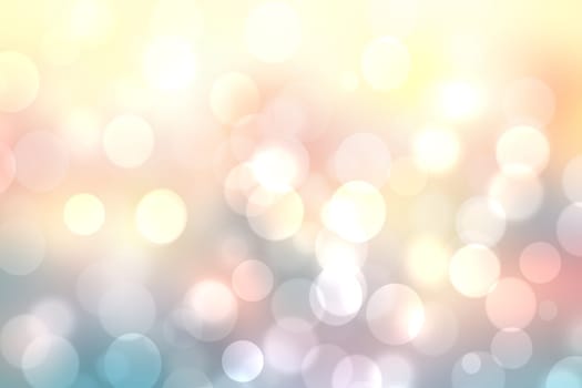 Abstract blurred fresh vivid spring summer light delicate pastel yellow pink orange bokeh background texture with bright circular soft color lights and stars. Beautiful backdrop illustration.