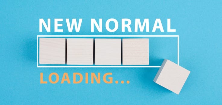 The words new normal are standing next to the loading bar, old and new life, time for a change