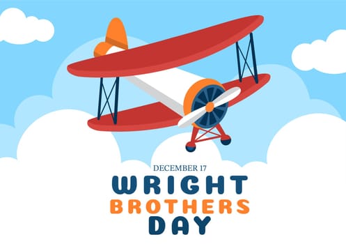Wright Brothers Day on December 17th Template Hand Drawn Cartoon Illustration of the First Successful Flight in a Mechanically Propelled Airplane