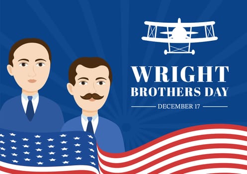 Wright Brothers Day on December 17th Template Hand Drawn Cartoon Illustration of the First Successful Flight in a Mechanically Propelled Airplane