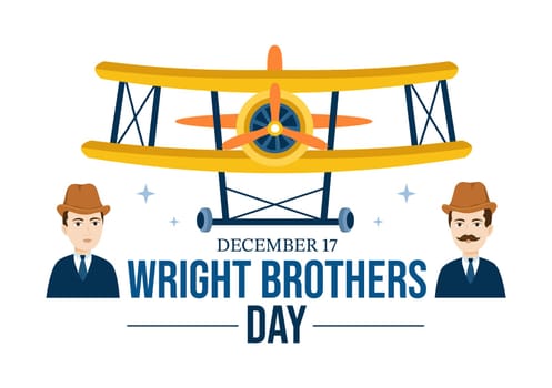 Wright Brothers Day on December 17th Template Hand Drawn Cartoon Illustration of the First Successful Flight in a Mechanically Propelled Airplane