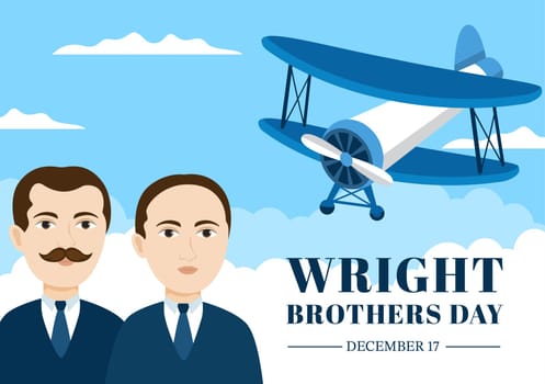 Wright Brothers Day on December 17th Template Hand Drawn Cartoon Illustration of the First Successful Flight in a Mechanically Propelled Airplane