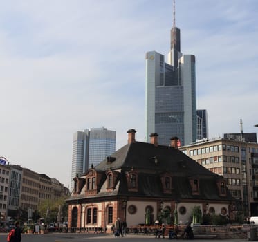 Frankfurt, Germany October 11, 2016: The skyscrapers of the financial district.Frankfurt, Deutschland 11. Oktober 2016: Die Hochhäuser des Bankenviertels