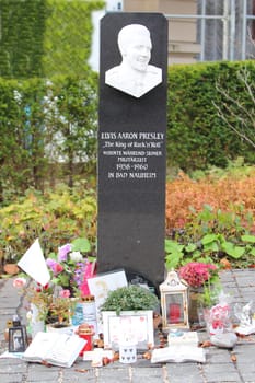 Bad Nauheim, Germany October 14, 2016: Built in 1995, the stele stands in front of the Hotel Grunewald, where Elvis Presley lived from 11.10.1958 to 3.02.1959..