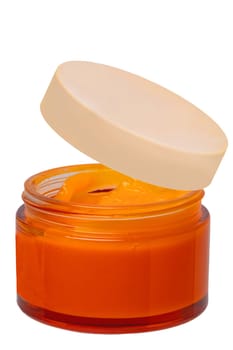 Cosmetic labels. Closeup of an cosmetic jar of concealer cream, makeup foundation, moisturising cream for the face or an other beauty or make-up product isolated on a white background.