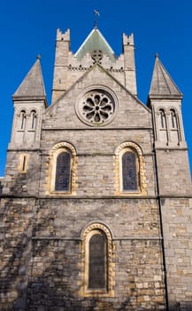 Christ Church Cathedral over blue sky, Dublin, Ireland. Elder of the capital citys two medieval cathedrals