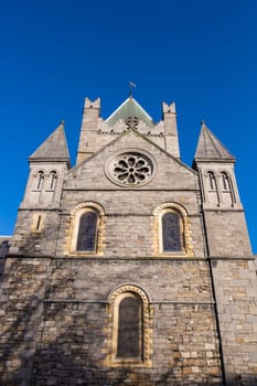 Christ Church Cathedral over blue sky, Dublin, Ireland. Elder of the capital citys two medieval cathedrals