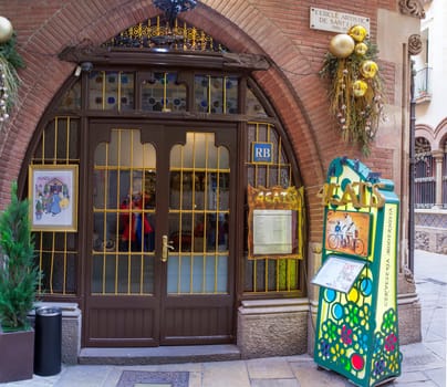 Barcelona, Spain - Dec 29th, 2019: Els Quatre Gats cafe, popular meeting place for famous artists. Entrace