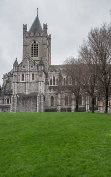 Christ Church Cathedral over green grass. Elder of the capital citys two medieval cathedrals, Dublin, Ireland