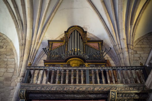 Caceres, Spain - Oct 26th, 2021: Church of San Juan, Caceres, Extremadura, Spain. Pipe organ