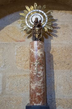 Caceres, Spain - Oct 26th, 2021: Our Lady of Pillar figurine. Church of San Juan, Caceres, Extremadura, Spain