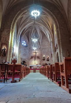 Caceres, Spain - Oct 26th, 2021: Church of San Juan, Caceres, Extremadura, Spain. Main nave