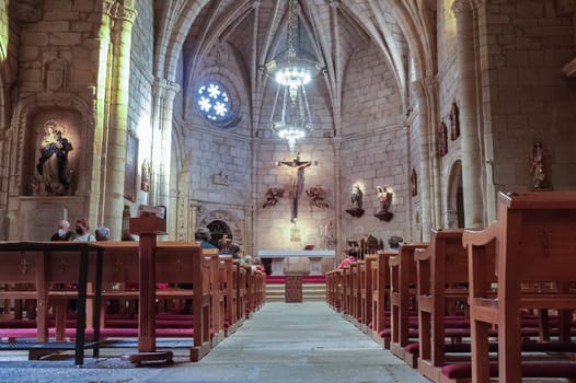 Caceres, Spain - Oct 26th, 2021: Church of San Juan, Caceres, Extremadura, Spain. Main nave