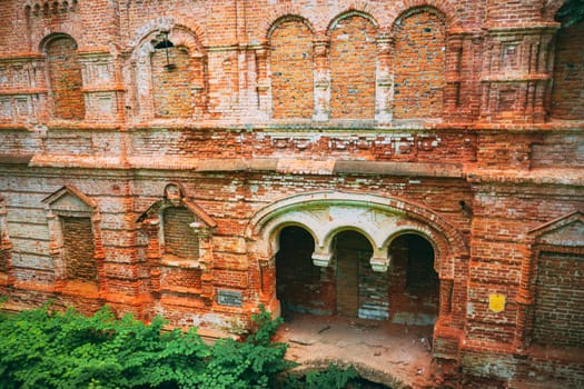 Dziemjanki, Gomel Region, Belarus. Elevated View Of Abandoned Dilapidated Manor House Gerard Nicholas Chernobyl Resettlement Zone. Chornobyl Catastrophe Disasters. Local Landmark And Heritage.