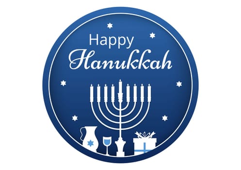 Happy Hanukkah Jewish holiday Template Hand Drawn Cartoon Flat Illustration with Menorah, Sufganiyot, Dreidel and Traditional Symbols