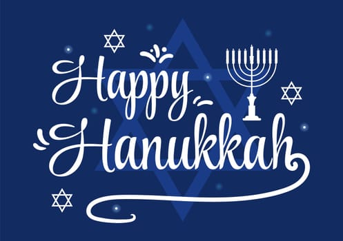Happy Hanukkah Jewish holiday Template Hand Drawn Cartoon Flat Illustration with Menorah, Sufganiyot, Dreidel and Traditional Symbols
