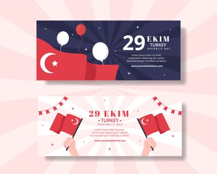 29 Ekim Turkey Republic Day Horizontal Banner Template Hand Drawn Cartoon Flat Illustration