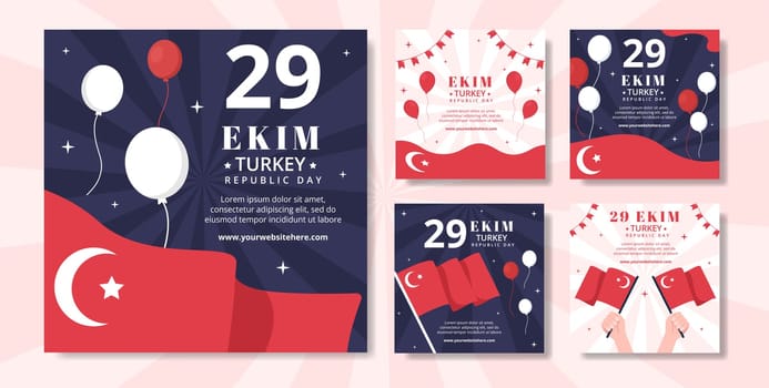 29 Ekim Turkey Republic Day Social Media Post Template Hand Drawn Cartoon Flat Illustration