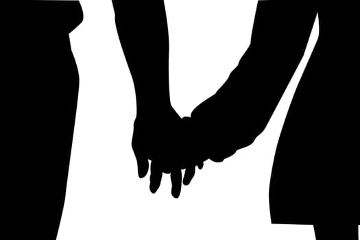 Silhouette of romantic couple holding hands