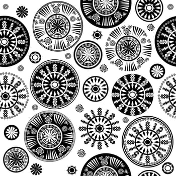 Black and white geometrical flowers seamless pattern