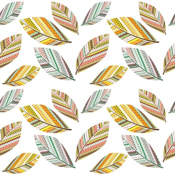 Hand-drawn leaves with dots and striped pattern