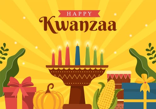 Happy Kwanzaa Holiday African Template Hand Drawn Cartoon Flat Illustration with Order of Name of 7 principles in Candles Symbols Design