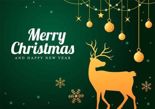 Merry Christmas and Happy New Year Template Hand Drawn Cartoon Flat Background Illustration with Snowflakes, Bells, Tree, Gift and Decorations Design