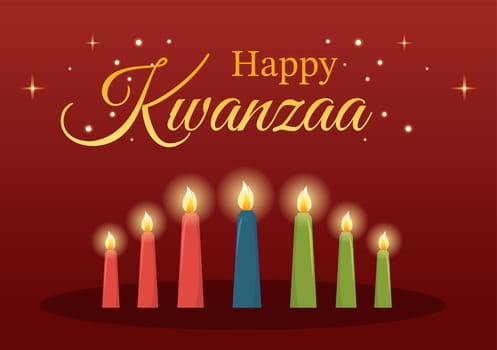 Happy Kwanzaa Holiday African Template Hand Drawn Cartoon Flat Illustration with Order of Name of 7 principles in Candles Symbols Design