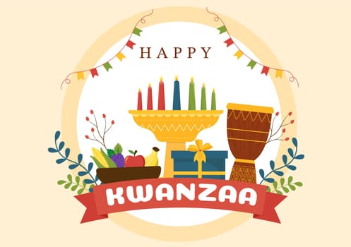 Happy Kwanzaa Holiday African Template Hand Drawn Cartoon Flat Illustration with Order of Name of 7 principles in Candles Symbols Design