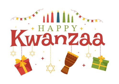 Happy Kwanzaa Holiday African Template Hand Drawn Cartoon Flat Illustration with Order of Name of 7 principles in Candles Symbols Design