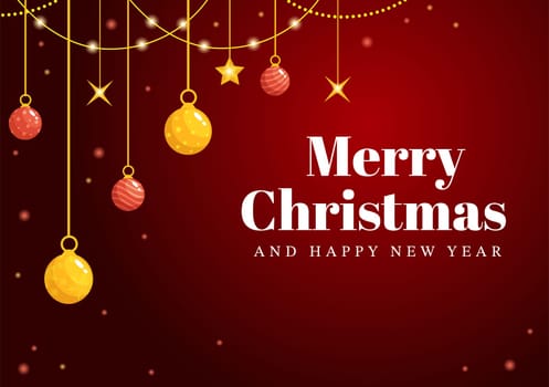 Merry Christmas and Happy New Year Template Hand Drawn Cartoon Flat Background Illustration with Snowflakes, Bells, Tree, Gift and Decorations Design