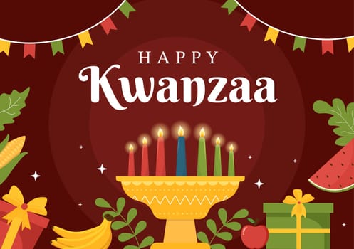 Happy Kwanzaa Holiday African Template Hand Drawn Cartoon Flat Illustration with Order of Name of 7 principles in Candles Symbols Design