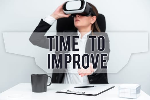Writing displaying text Time To Improve, Internet Concept Telling someone to develop himself Study hard Courses Businesswoman Pointing Important Infortmations With One Finger.