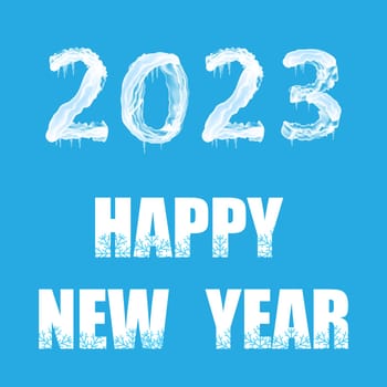 Snow Ice Cap with Number 2023 Isolated on Blue Background. Christmas Card Design Element. Winter Snowcap Set.