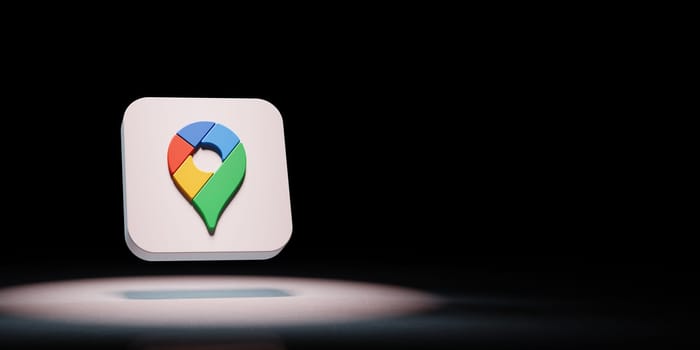 Google Maps App Icon 3D Symbol Shape Spotlighted on Black Background with Copy Space 3D Render Illustration