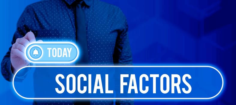 Sign displaying Social FactorsThings that influences lifestyle Cultural Differences, Concept meaning Things that influences lifestyle Cultural Differences Frame With Leaves And Flowers Around And Important Announcements Inside.