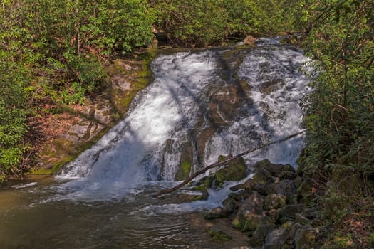 Powerful Indian Creek Falls Hidden in the Shadows in the Great Smoky Mountians in North Carolina