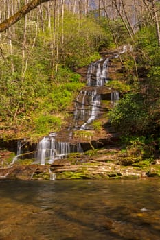 Gentle Cascade in The Spring Forest of Tom Branch Falls in the Great Smoky Mountians in North Carolina