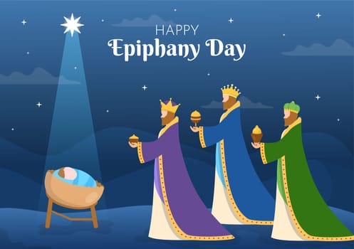Happy Epiphany Day Template Hand Drawn Cartoon Flat Illustration Christian festival to Faith on the Divinity of Jesus Since His Coming to the World