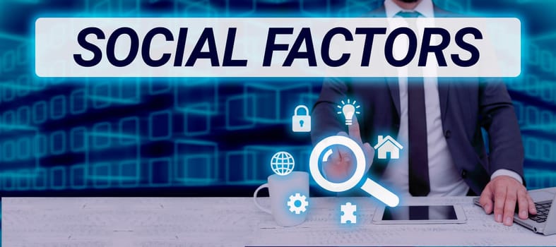 Hand writing sign Social FactorsThings that influences lifestyle Cultural Differences, Business approach Things that influences lifestyle Cultural Differences Buisnesswoman Presenting Important Messages On Presentation Board.