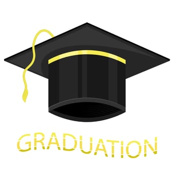 Black Graduation Cap Icon on White Background.