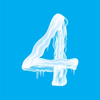 Snow Ice Cap with Number Four Isolated on Blue Background. Christmas Card Design Element. Winter Snowcap Set.