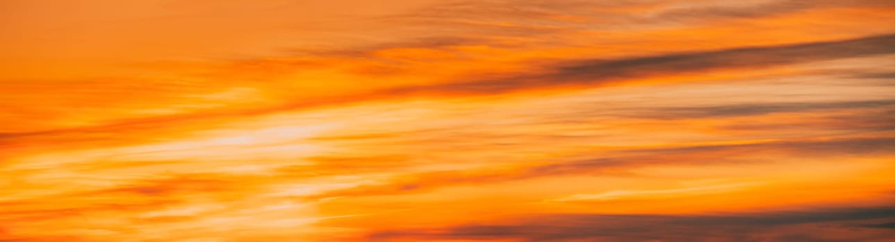 Sunrise Bright Dramatic Sky. Scenic Colorful Sky At Dawn. Sunset Sky Natural Abstract Background. Panorama.