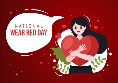 National Wear Red Day on February 7th Template Hand Drawn Cartoon Flat Illustration to inform Women Heart Disease Design